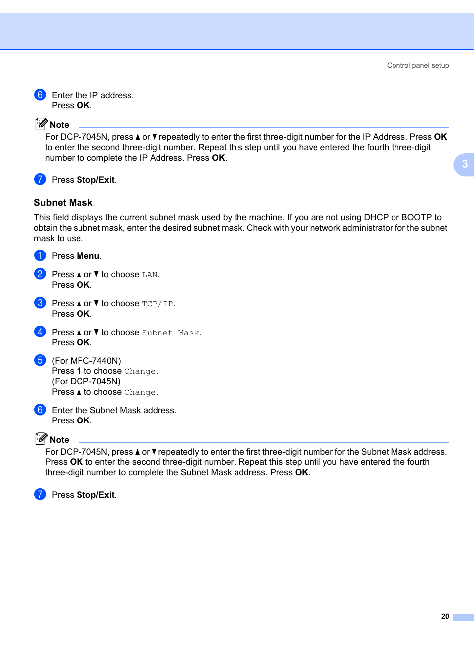 Subnet mask | Brother MFC-7440N User Manual | Page 28 / 88