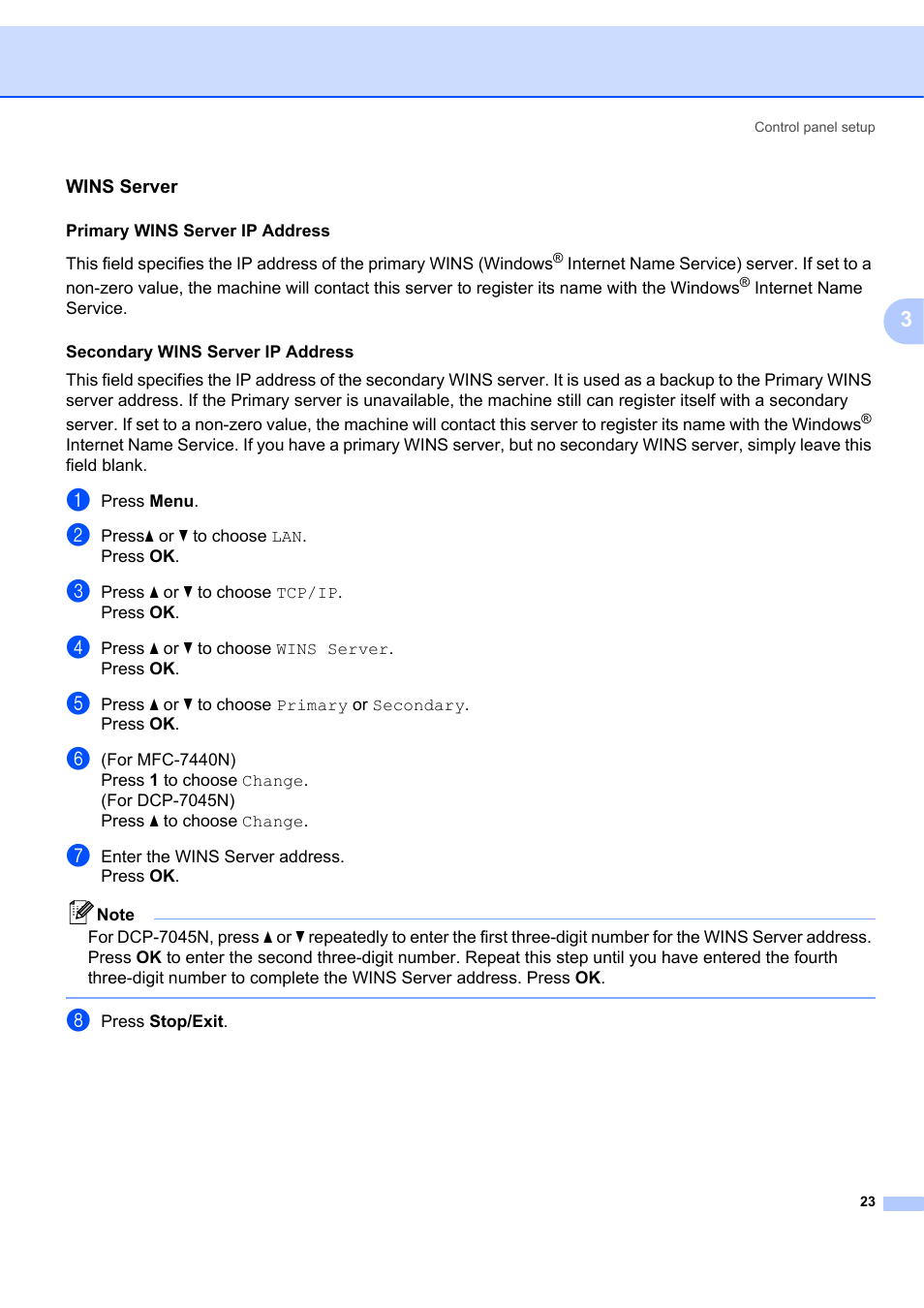 Wins server | Brother MFC-7440N User Manual | Page 31 / 88