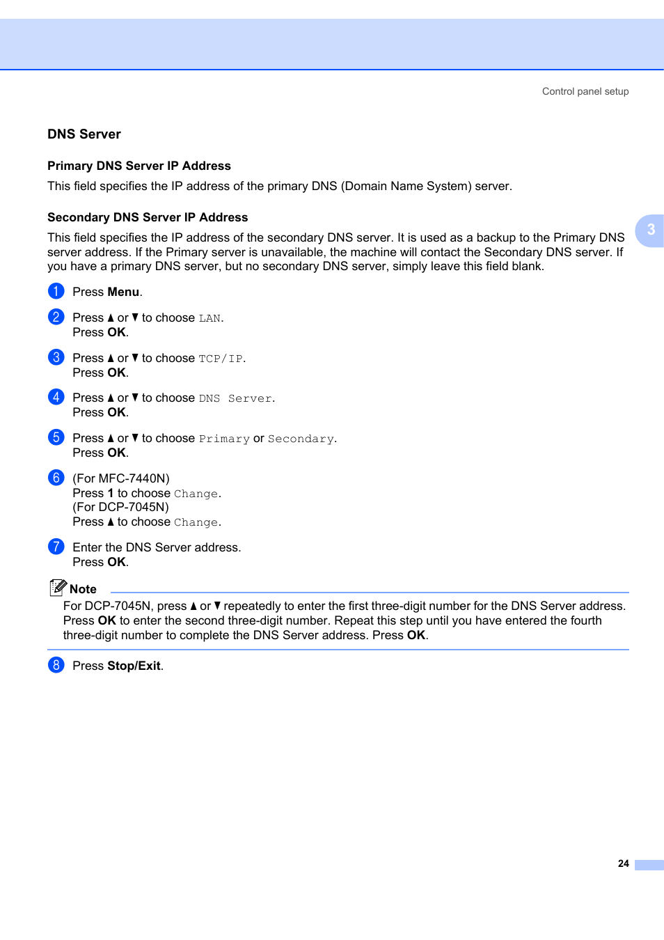 Dns server | Brother MFC-7440N User Manual | Page 32 / 88