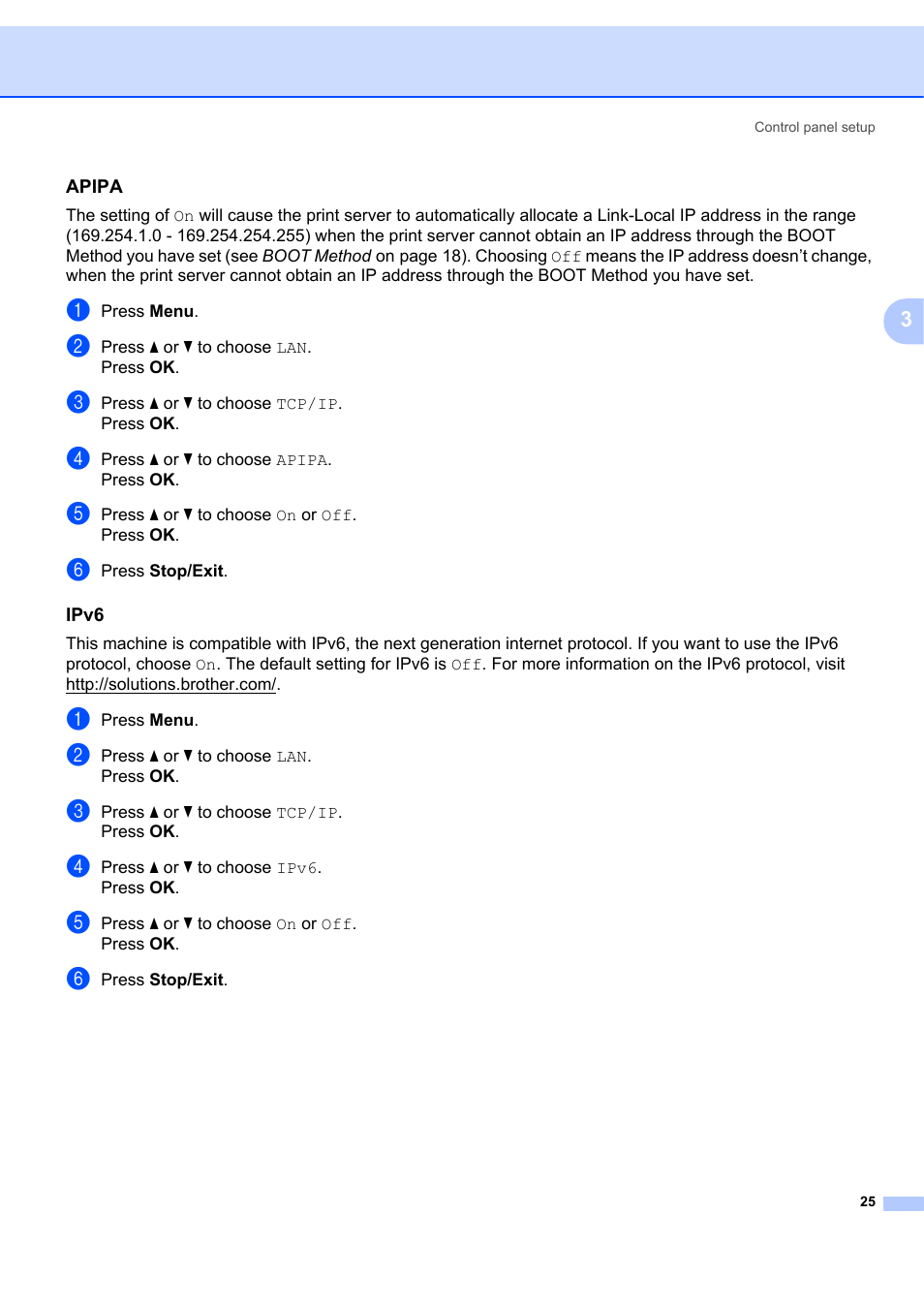 Apipa, Ipv6 | Brother MFC-7440N User Manual | Page 33 / 88