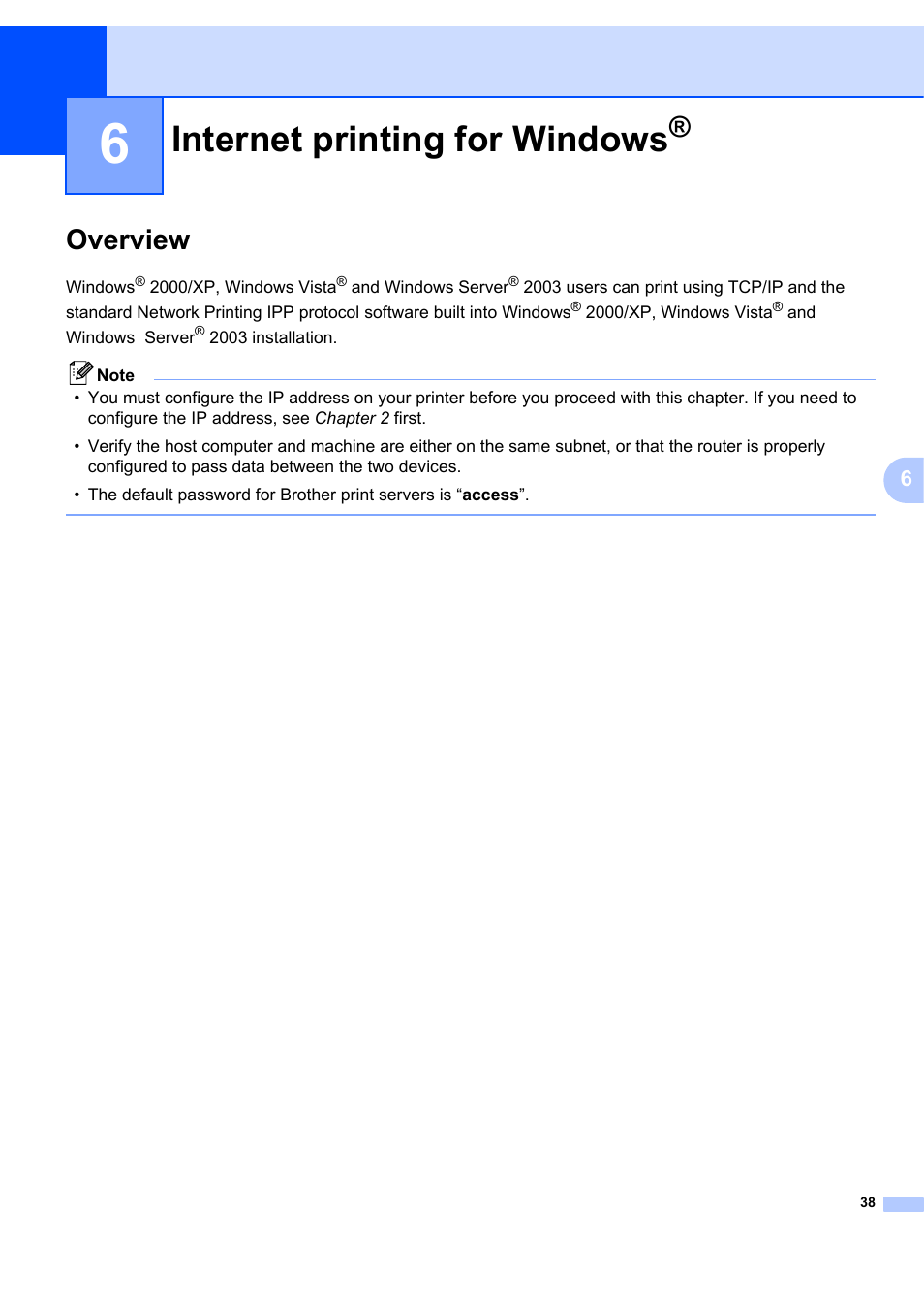 6 internet printing for windows, Overview, Internet printing for windows | Brother MFC-7440N User Manual | Page 46 / 88