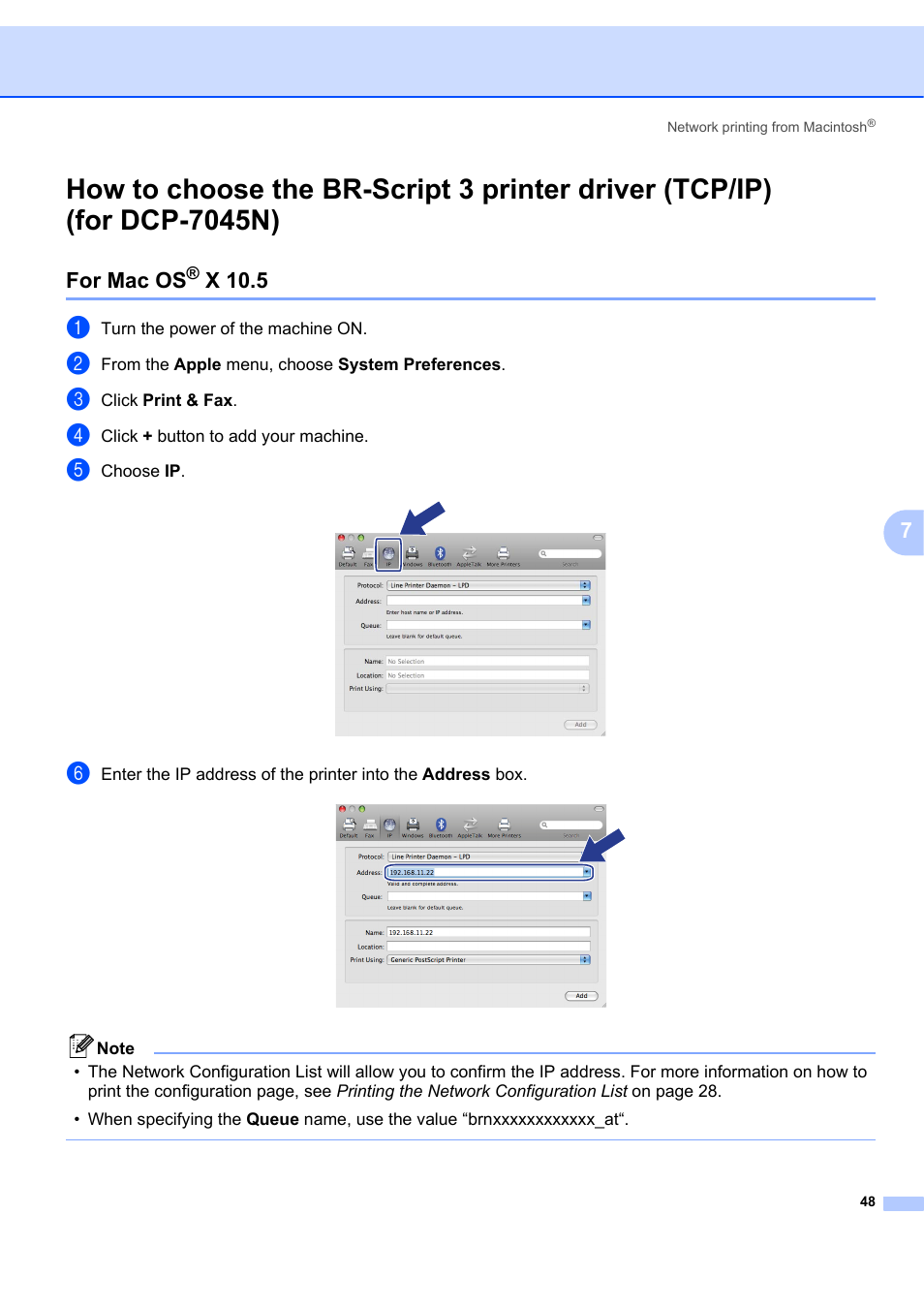 For mac os® x 10.5, For mac os, X 10.5 | Brother MFC-7440N User Manual | Page 56 / 88