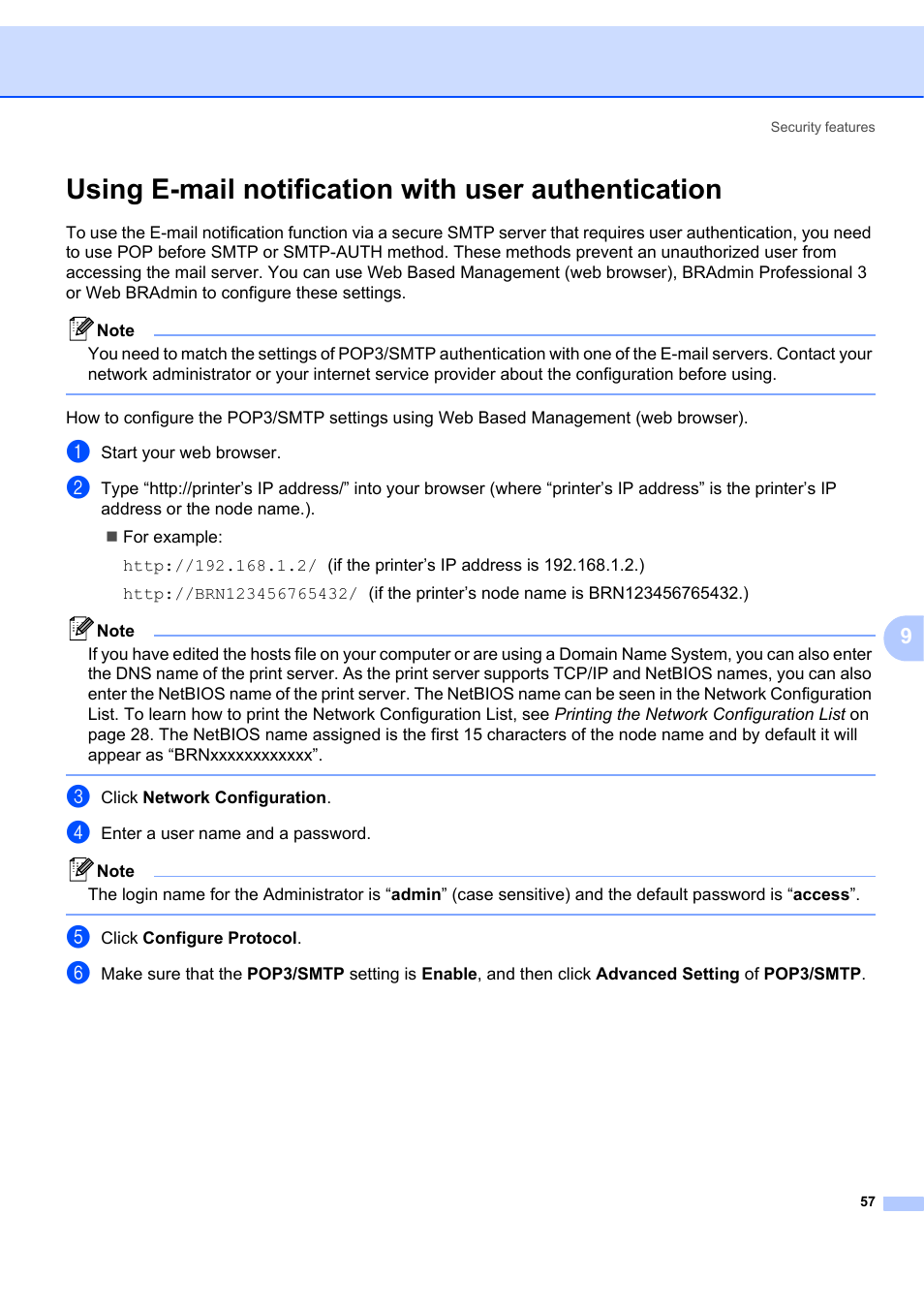 Using e-mail notification with user authentication | Brother MFC-7440N User Manual | Page 65 / 88