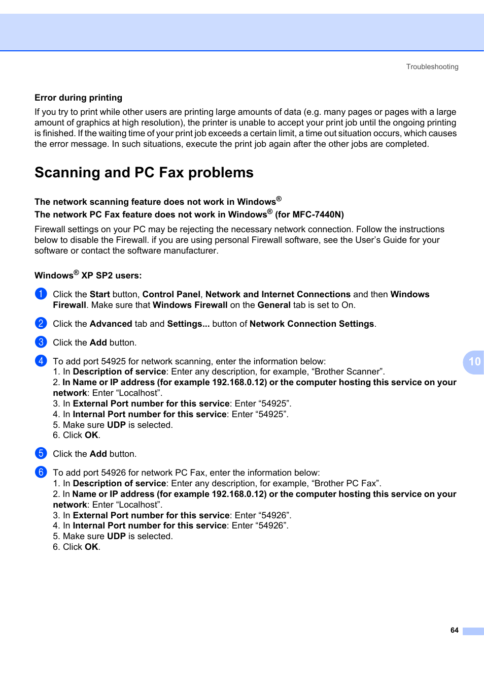 Scanning and pc fax problems | Brother MFC-7440N User Manual | Page 72 / 88