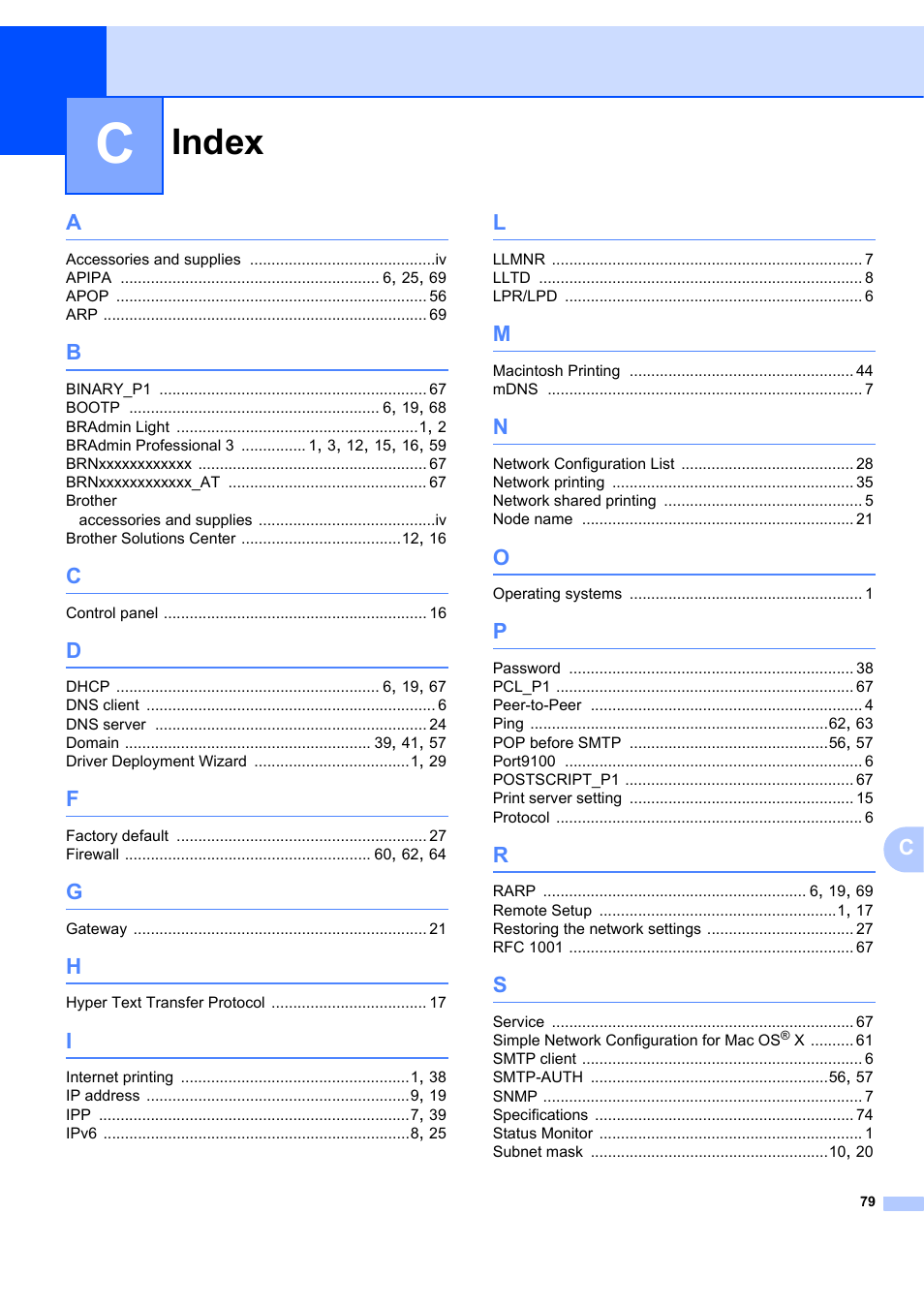 Index | Brother MFC-7440N User Manual | Page 87 / 88