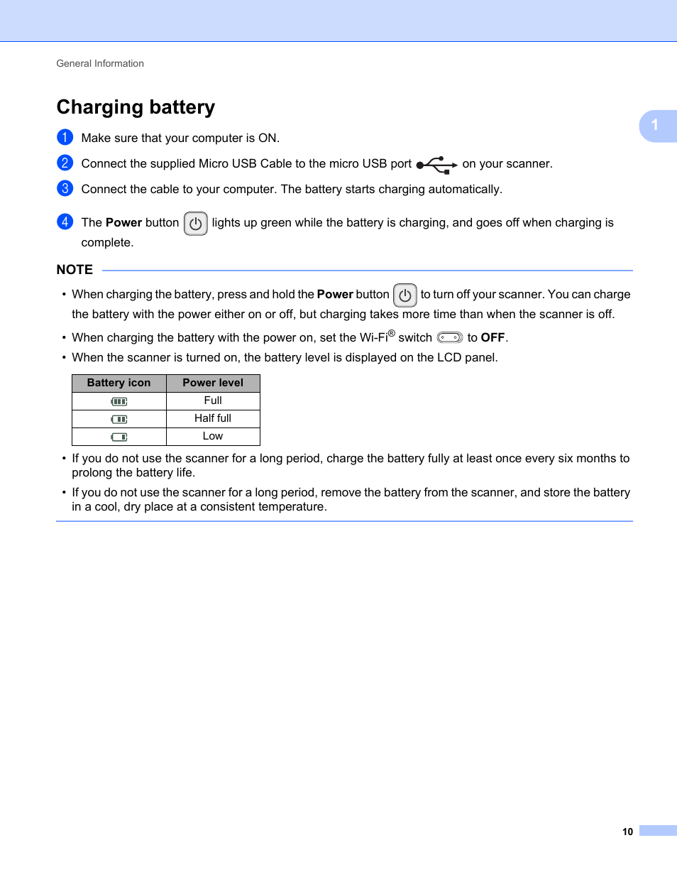 Charging battery | Brother DS-820W User Manual | Page 18 / 99