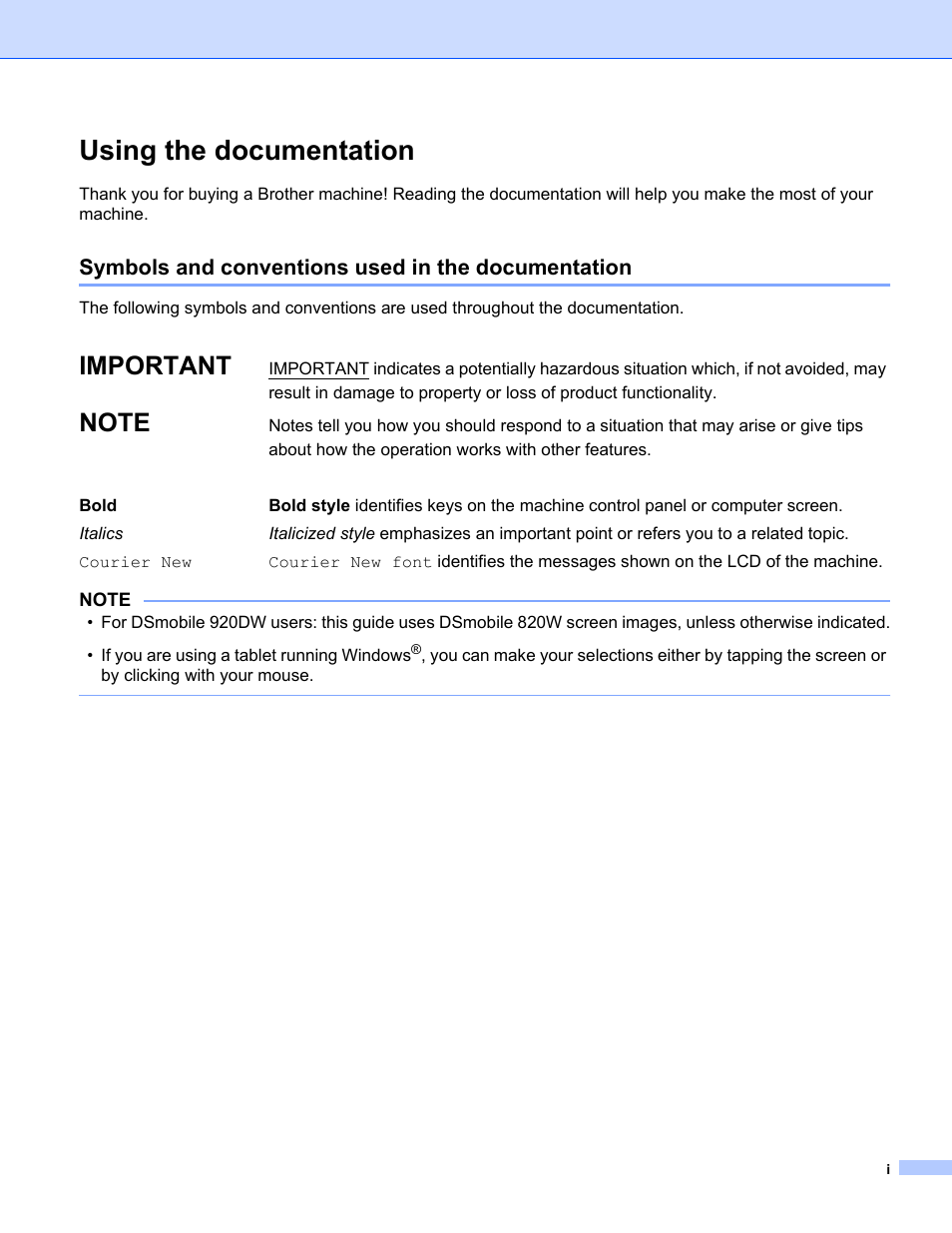 Using the documentation, Important | Brother DS-820W User Manual | Page 2 / 99