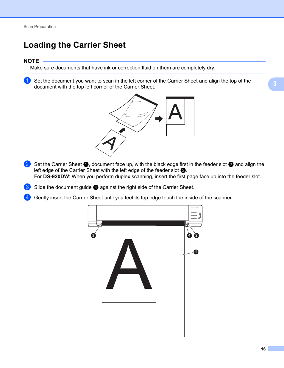 Loading the carrier sheet | Brother DS-820W User Manual | Page 24 / 99