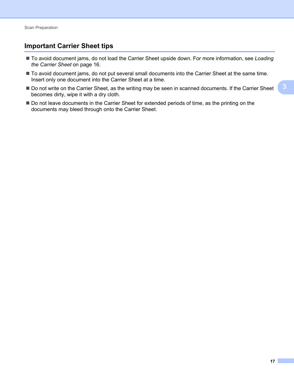 Important carrier sheet tips, 3important carrier sheet tips | Brother DS-820W User Manual | Page 25 / 99