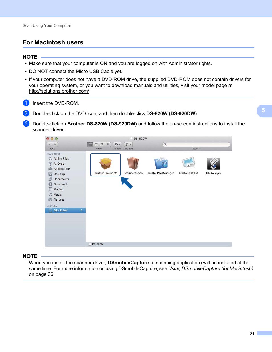 For macintosh users | Brother DS-820W User Manual | Page 29 / 99