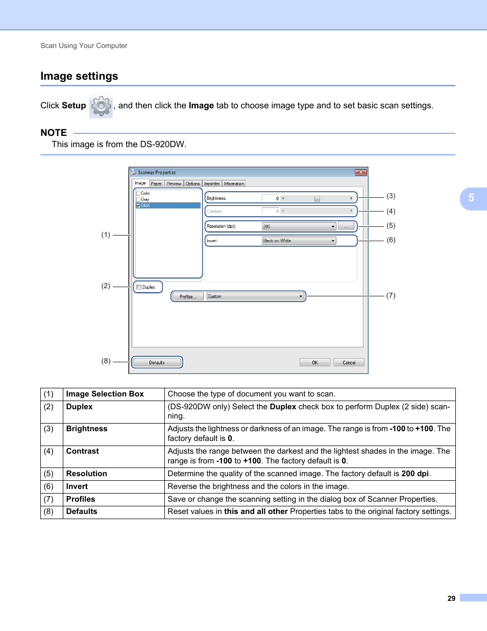 Image settings, 5image settings | Brother DS-820W User Manual | Page 37 / 99