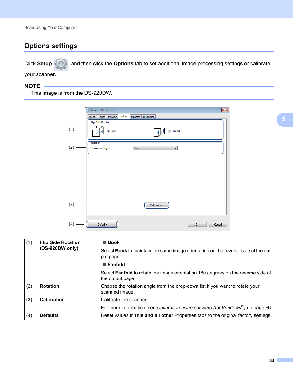 Options settings, 5options settings | Brother DS-820W User Manual | Page 41 / 99