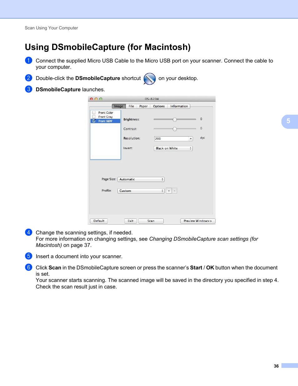 Using dsmobilecapture (for macintosh) | Brother DS-820W User Manual | Page 44 / 99