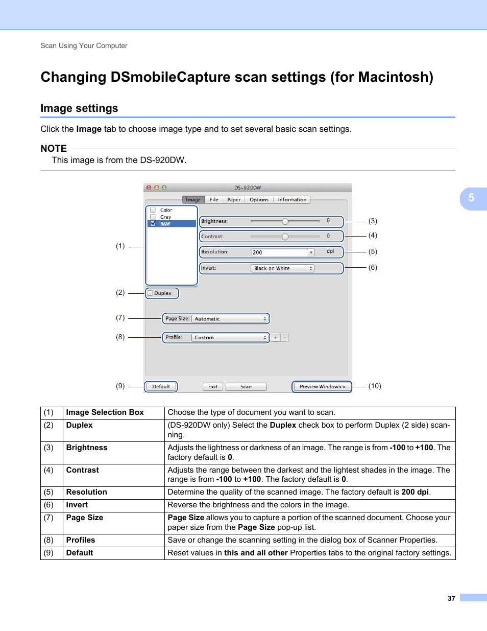 Image settings | Brother DS-820W User Manual | Page 45 / 99