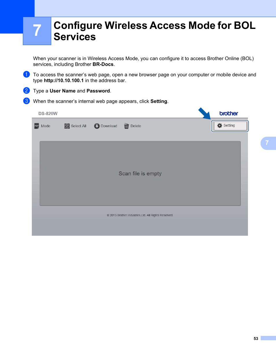 Configure wireless access mode for bol services | Brother DS-820W User Manual | Page 61 / 99