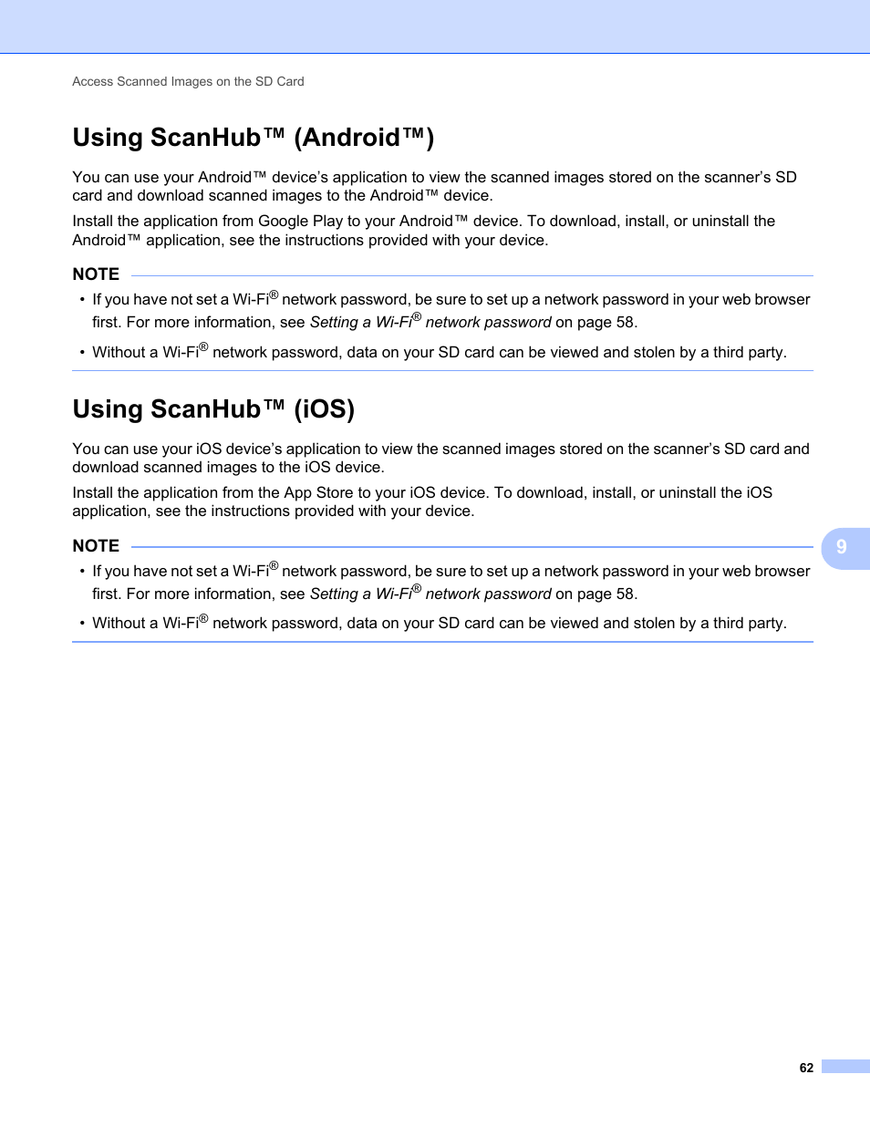 Using scanhub™ (android™), Using scanhub™ (ios), Using scanhub™ (android™) using scanhub™ (ios) | Brother DS-820W User Manual | Page 70 / 99