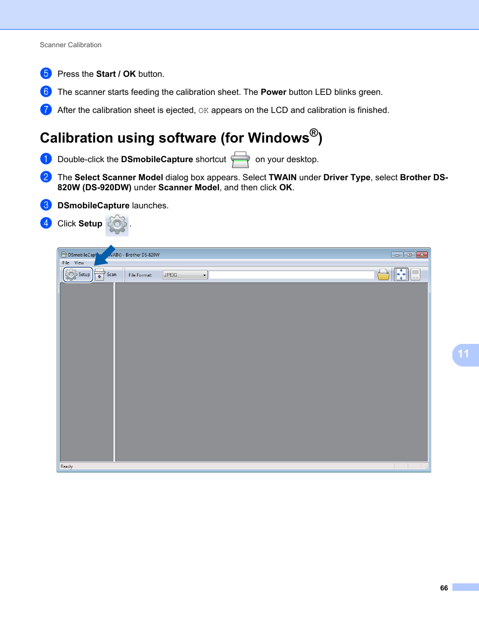 Calibration using software (for windows®), Calibration using software (for windows | Brother DS-820W User Manual | Page 74 / 99