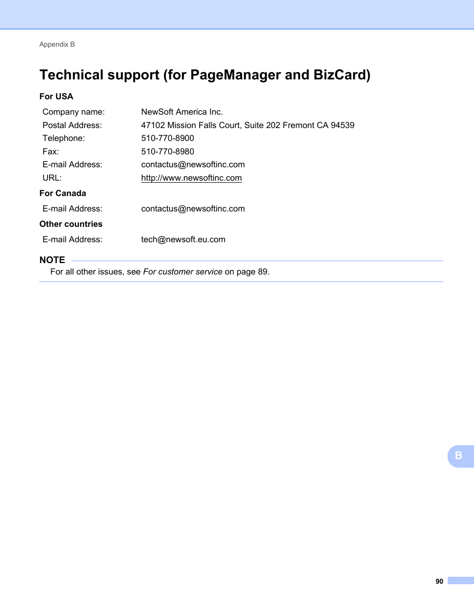 Technical support (for pagemanager and bizcard) | Brother DS-820W User Manual | Page 98 / 99