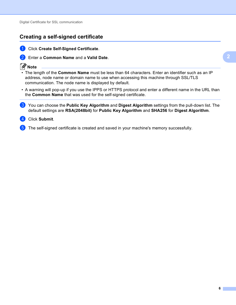 Creating a self-signed certificate, Creating a self-signed certificate uu, 2creating a self-signed certificate | Brother HL-S7000DN User Manual | Page 10 / 36