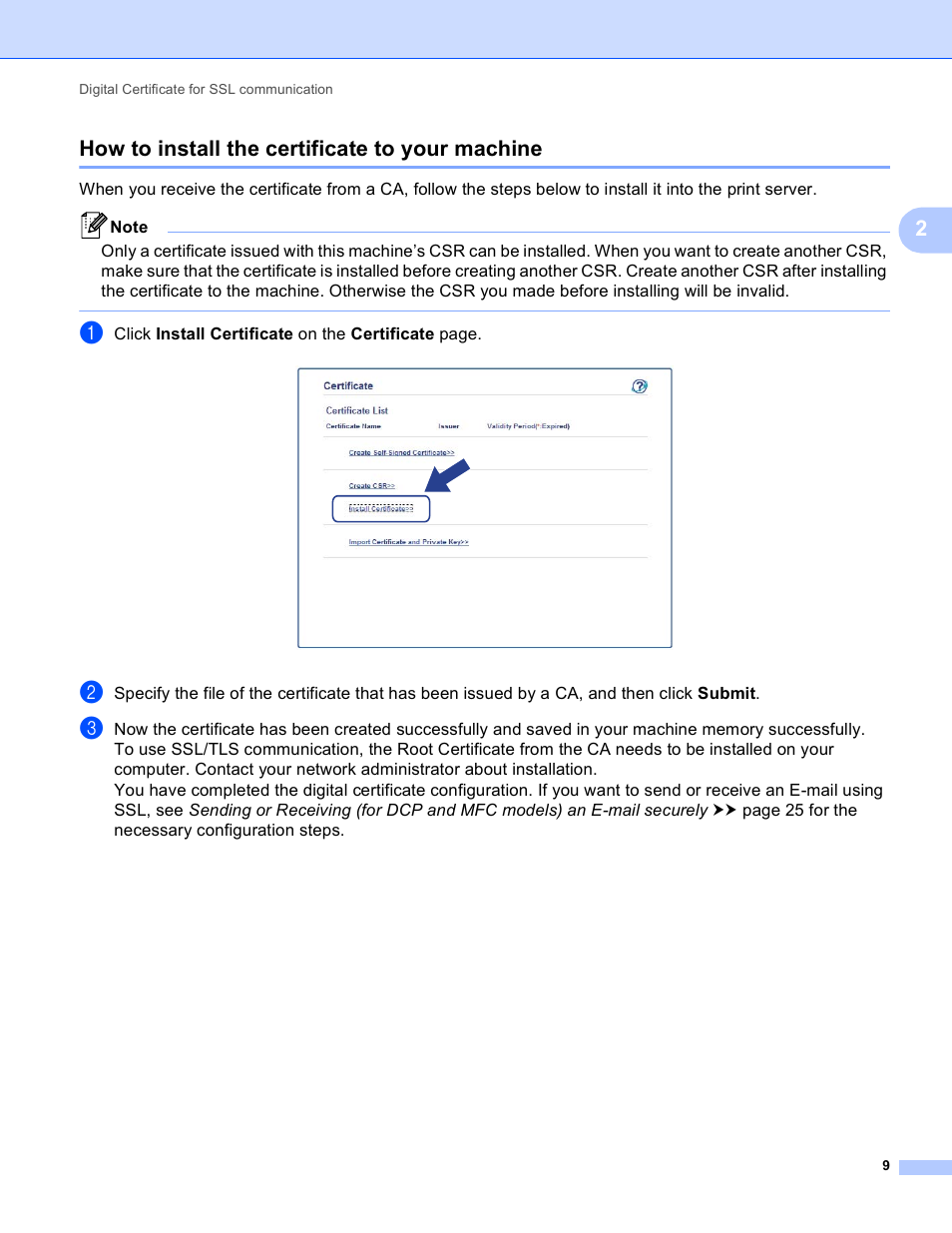 How to install the certificate to your machine, 2how to install the certificate to your machine | Brother HL-S7000DN User Manual | Page 13 / 36