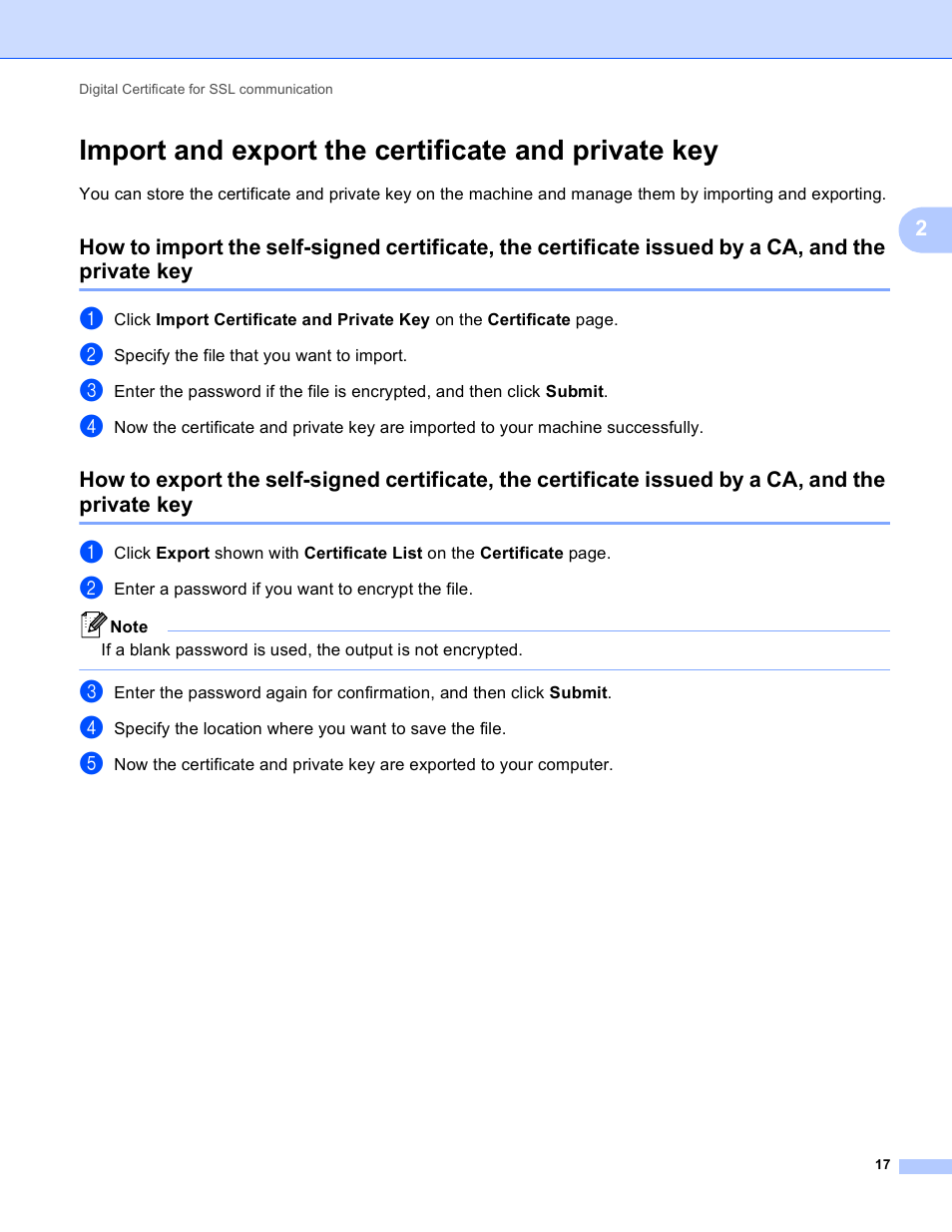 Import and export the certificate and private key | Brother HL-S7000DN User Manual | Page 21 / 36