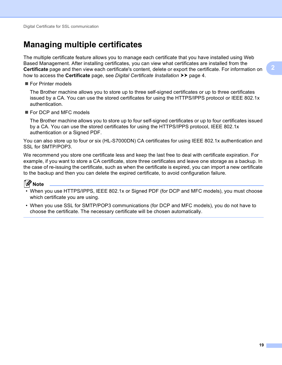 Managing multiple certificates | Brother HL-S7000DN User Manual | Page 23 / 36