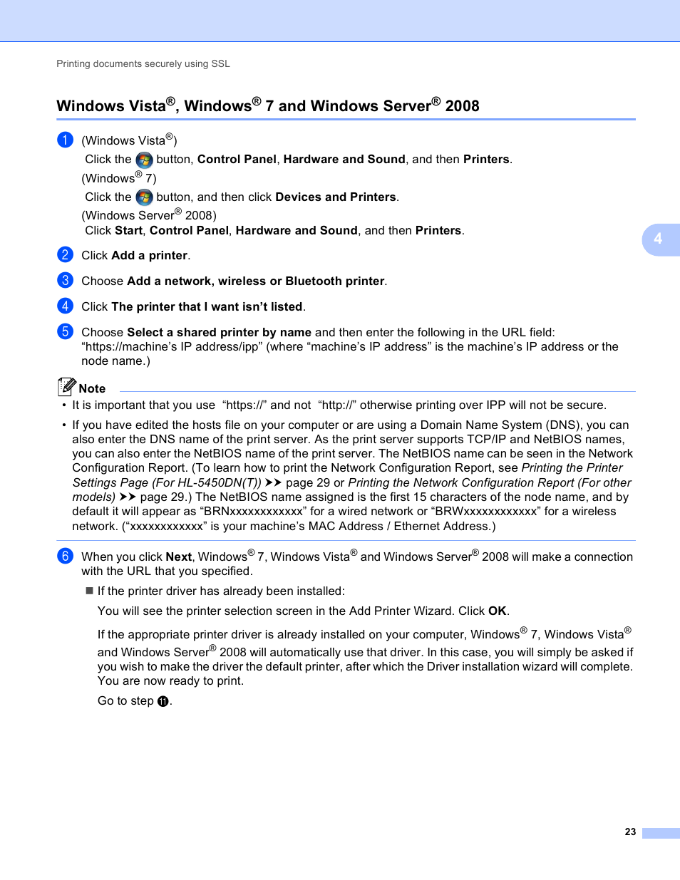 Windows vista, Windows, 7 and windows server | 4windows vista | Brother HL-S7000DN User Manual | Page 27 / 36