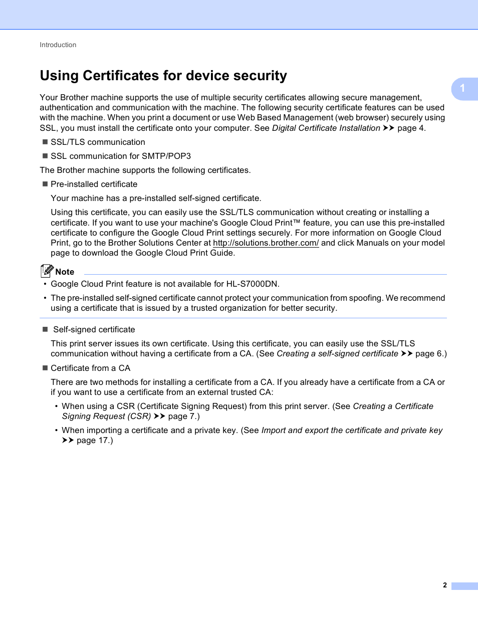 Using certificates for device security | Brother HL-S7000DN User Manual | Page 6 / 36