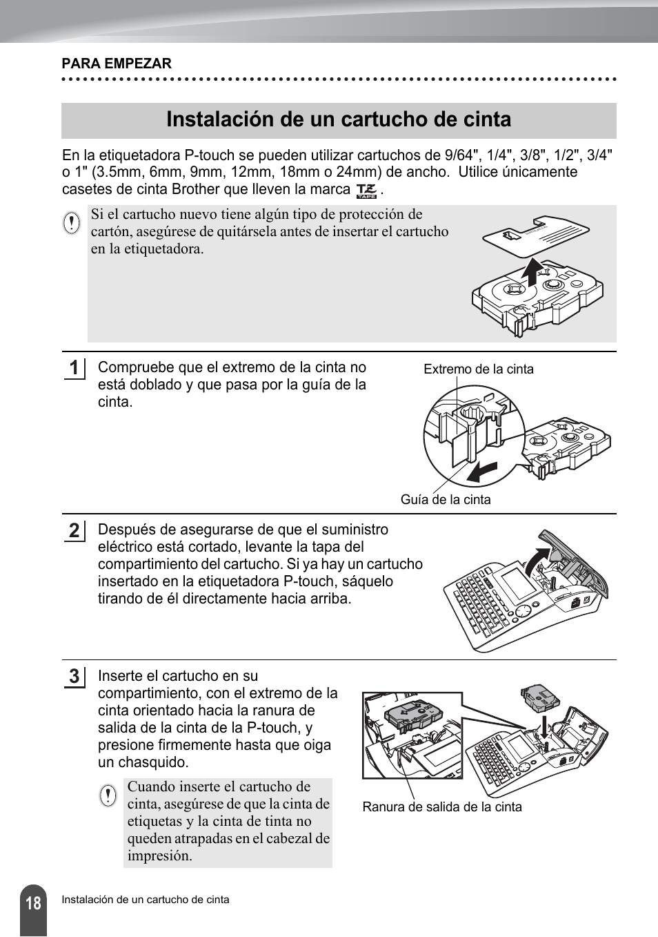 Instalación de un cartucho de cinta, P. 18 | Brother PT-2700 User Manual | Page 114 / 180