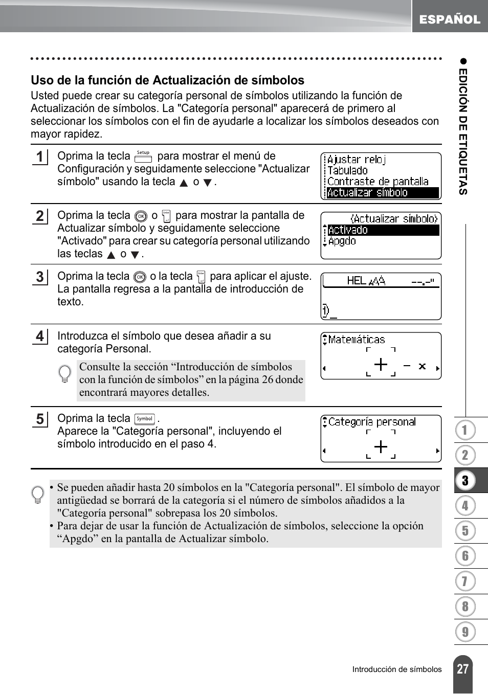 Uso de la función de actualización de símbolos | Brother PT-2700 User Manual | Page 123 / 180