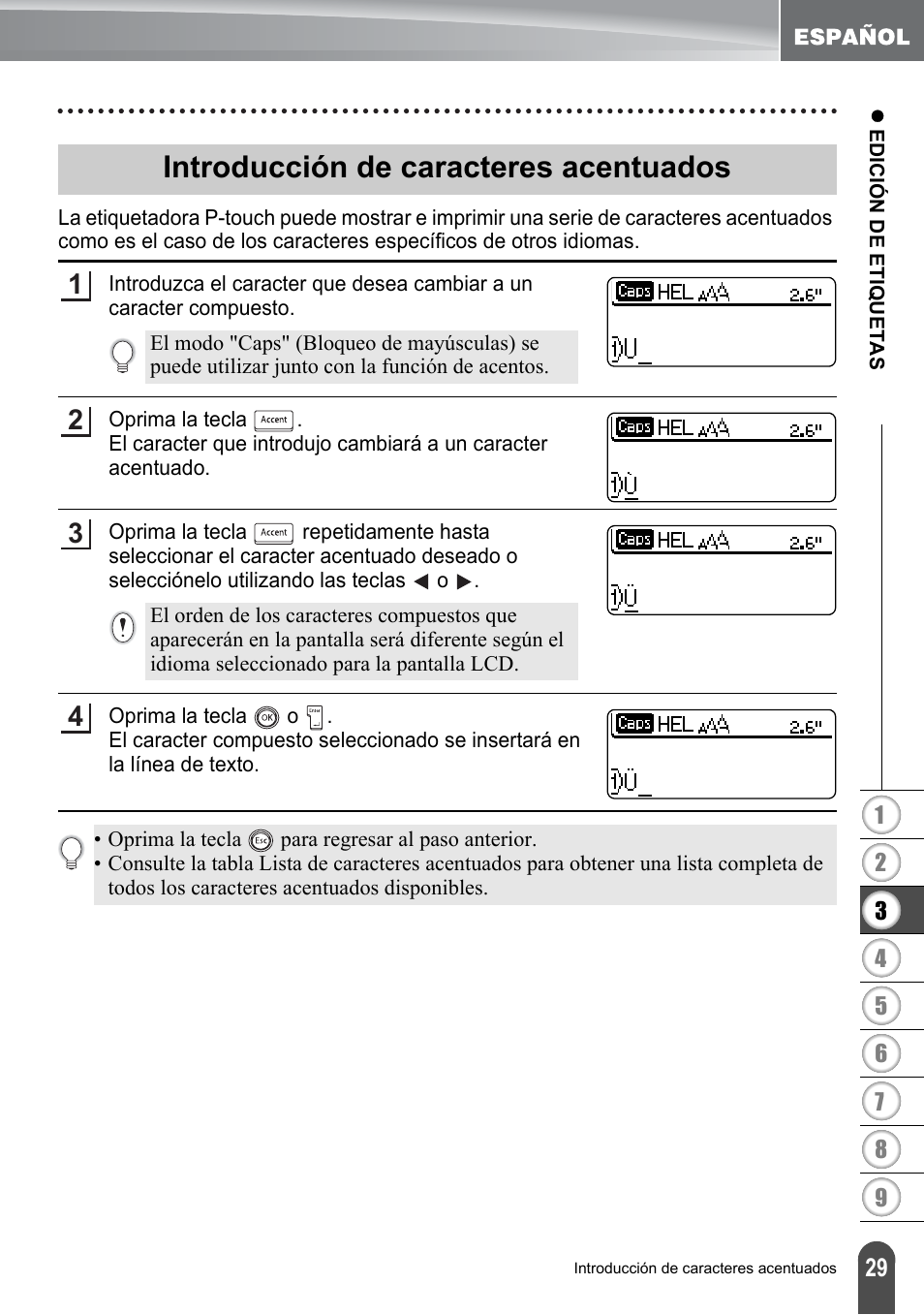 Introducción de caracteres acentuados | Brother PT-2700 User Manual | Page 125 / 180