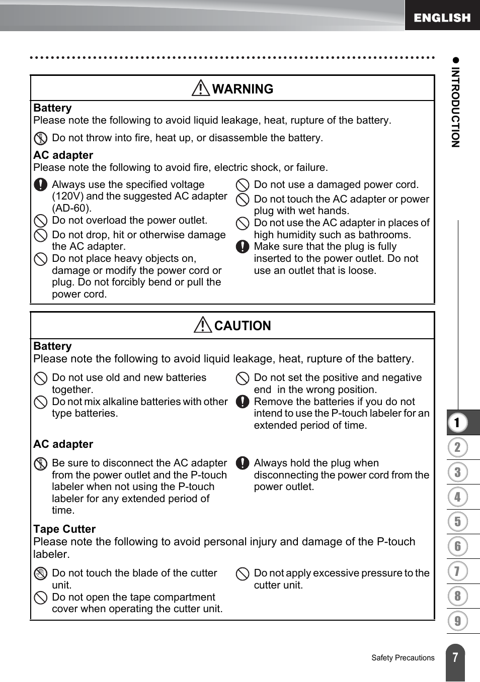 Caution, Warning | Brother PT-2700 User Manual | Page 13 / 180