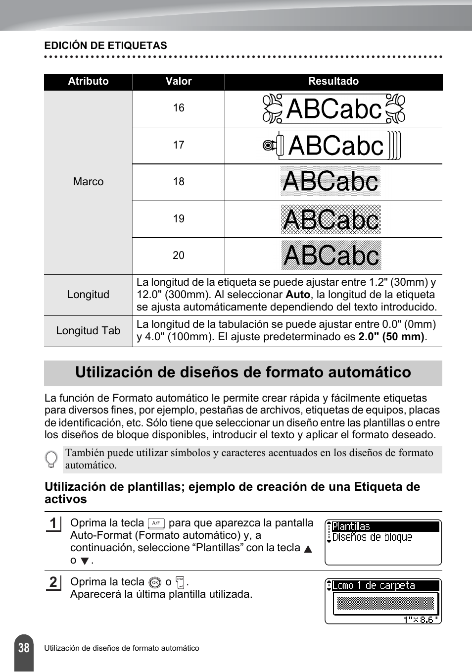 Utilización de diseños de formato automático | Brother PT-2700 User Manual | Page 134 / 180