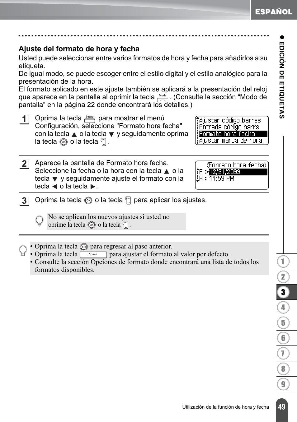 Ajuste del formato de hora y fecha | Brother PT-2700 User Manual | Page 145 / 180