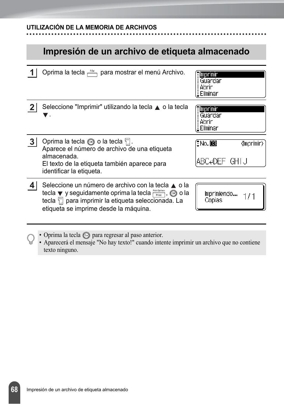 Impresión de un archivo de etiqueta almacenado | Brother PT-2700 User Manual | Page 164 / 180