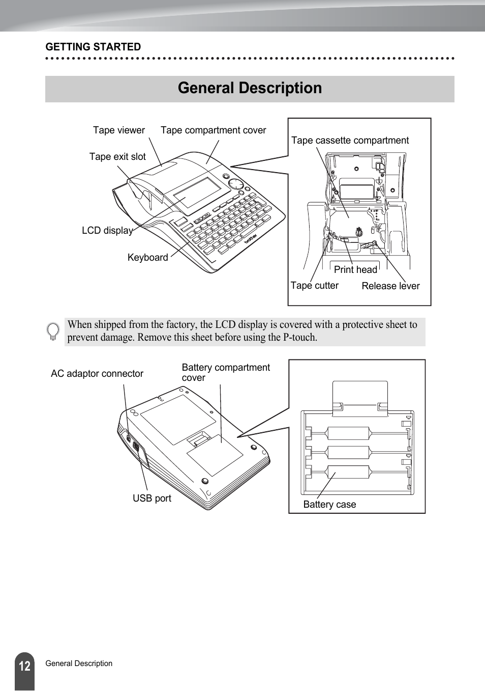 General description | Brother PT-2700 User Manual | Page 18 / 180