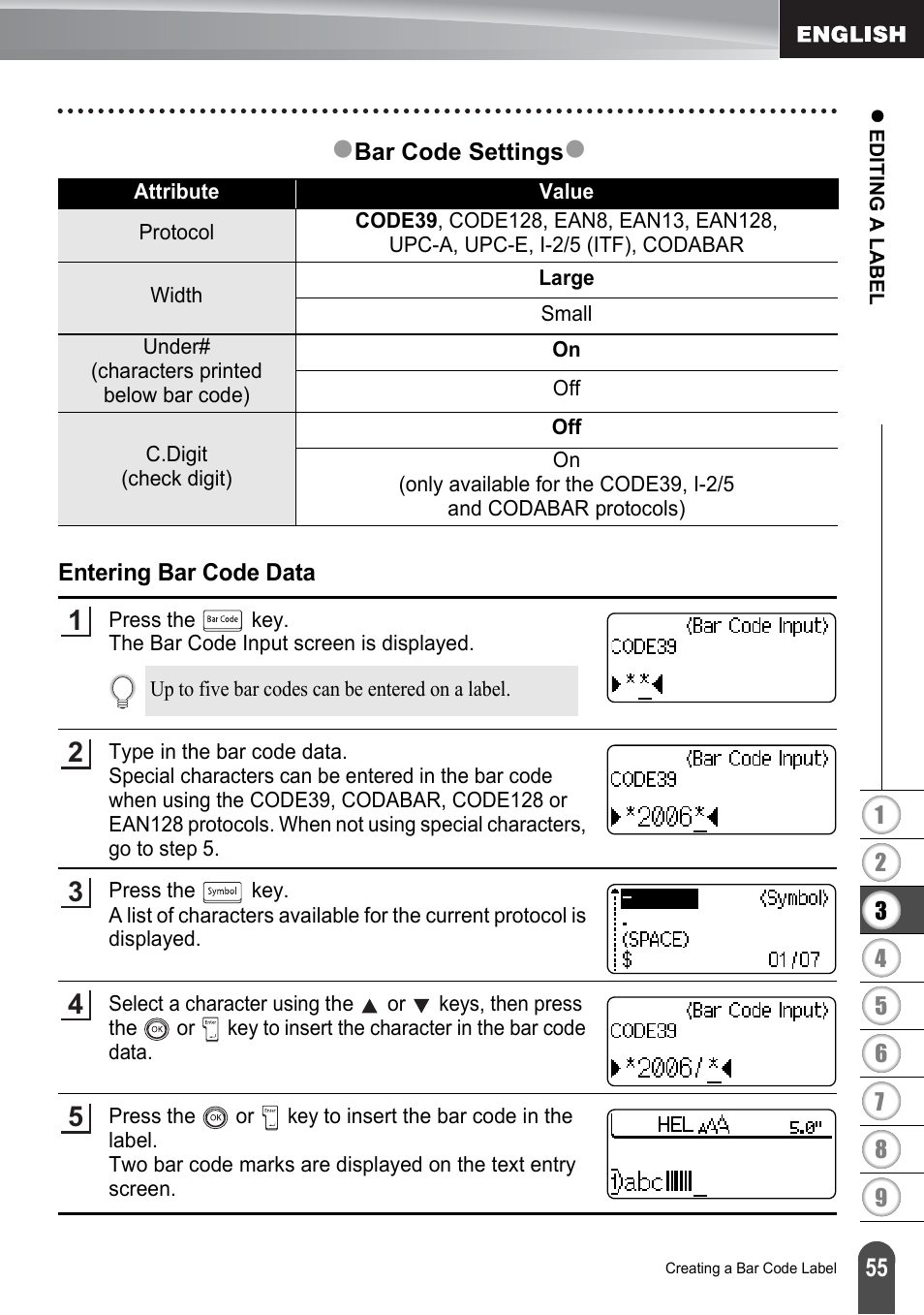 Entering bar code data | Brother PT-2700 User Manual | Page 61 / 180