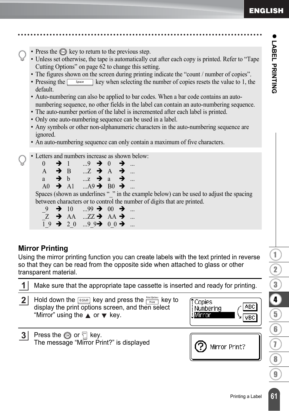 Mirror printing | Brother PT-2700 User Manual | Page 67 / 180