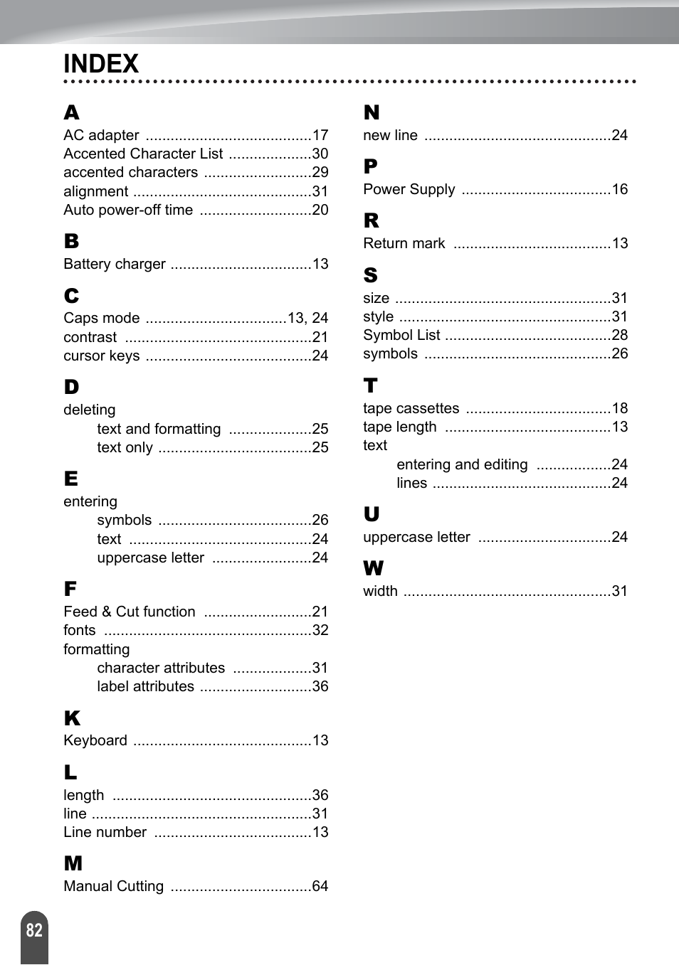 Index | Brother PT-2700 User Manual | Page 88 / 180