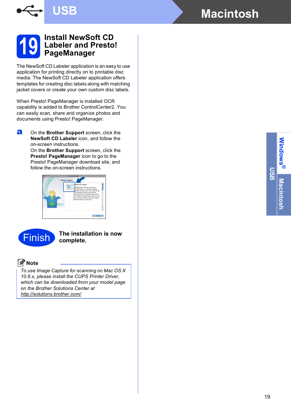 Macintosh usb, Finish | Brother MFC-J835DW User Manual | Page 19 / 44