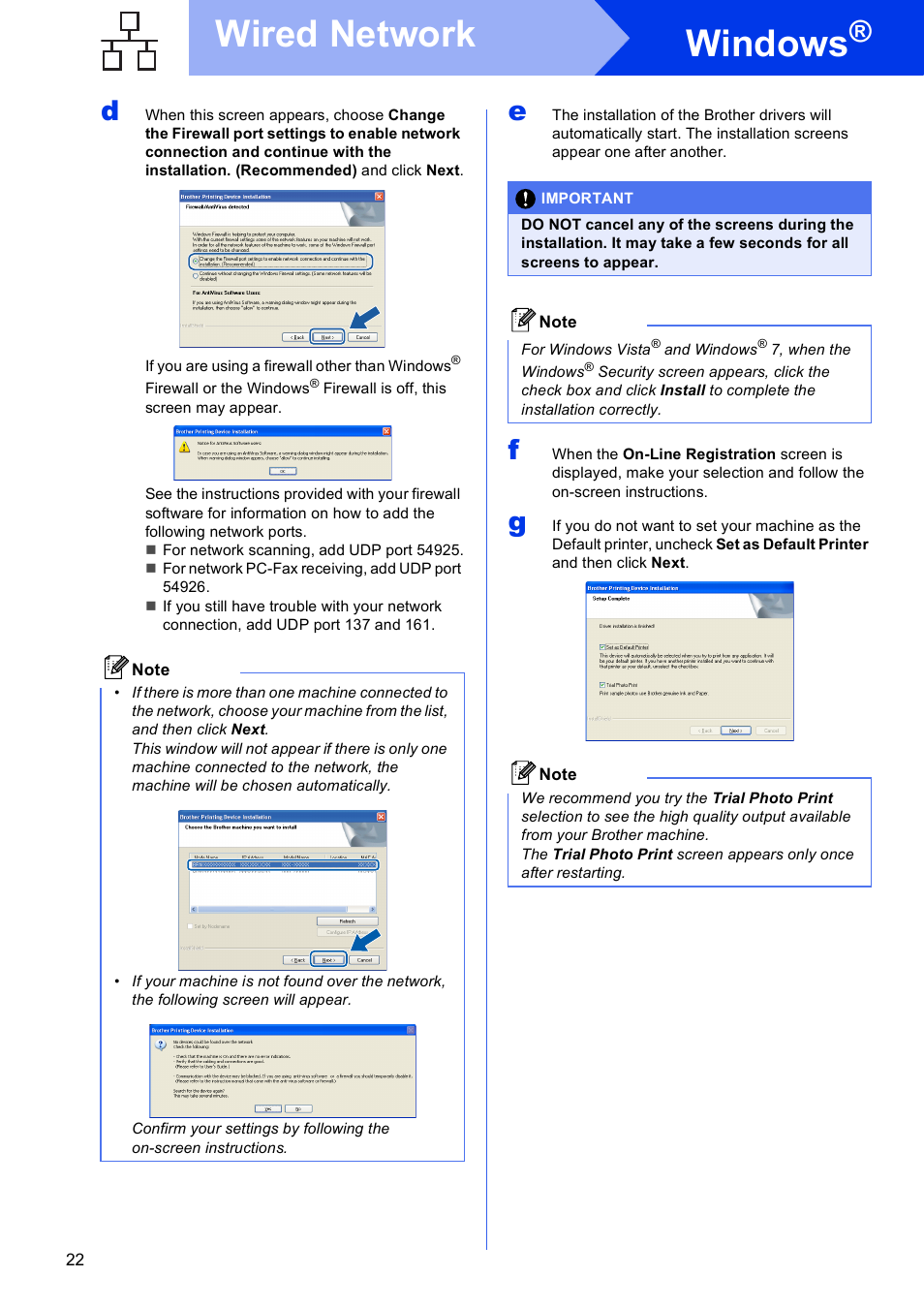 Windows, Wired network | Brother MFC-J835DW User Manual | Page 22 / 44