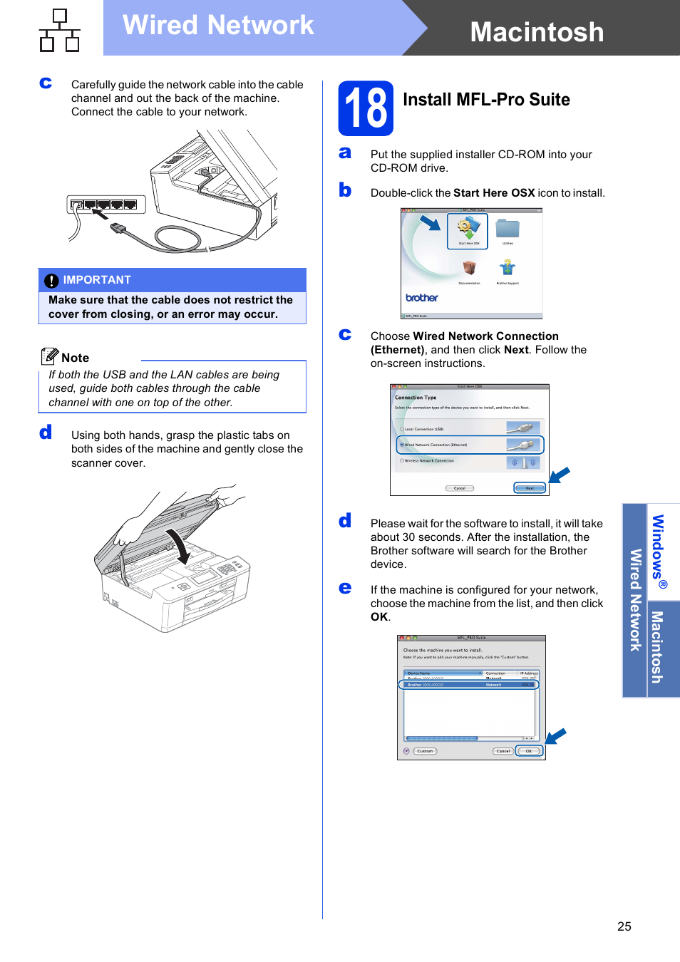 18 install mfl-pro suite, Macintosh wired network | Brother MFC-J835DW User Manual | Page 25 / 44