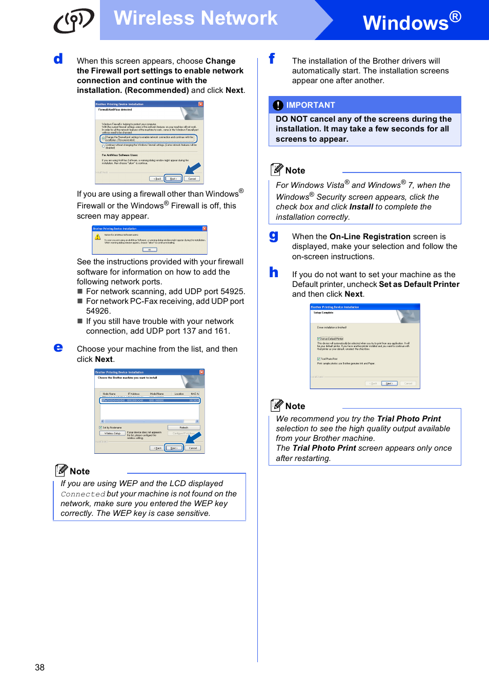 Windows, Wireless network | Brother MFC-J835DW User Manual | Page 38 / 44