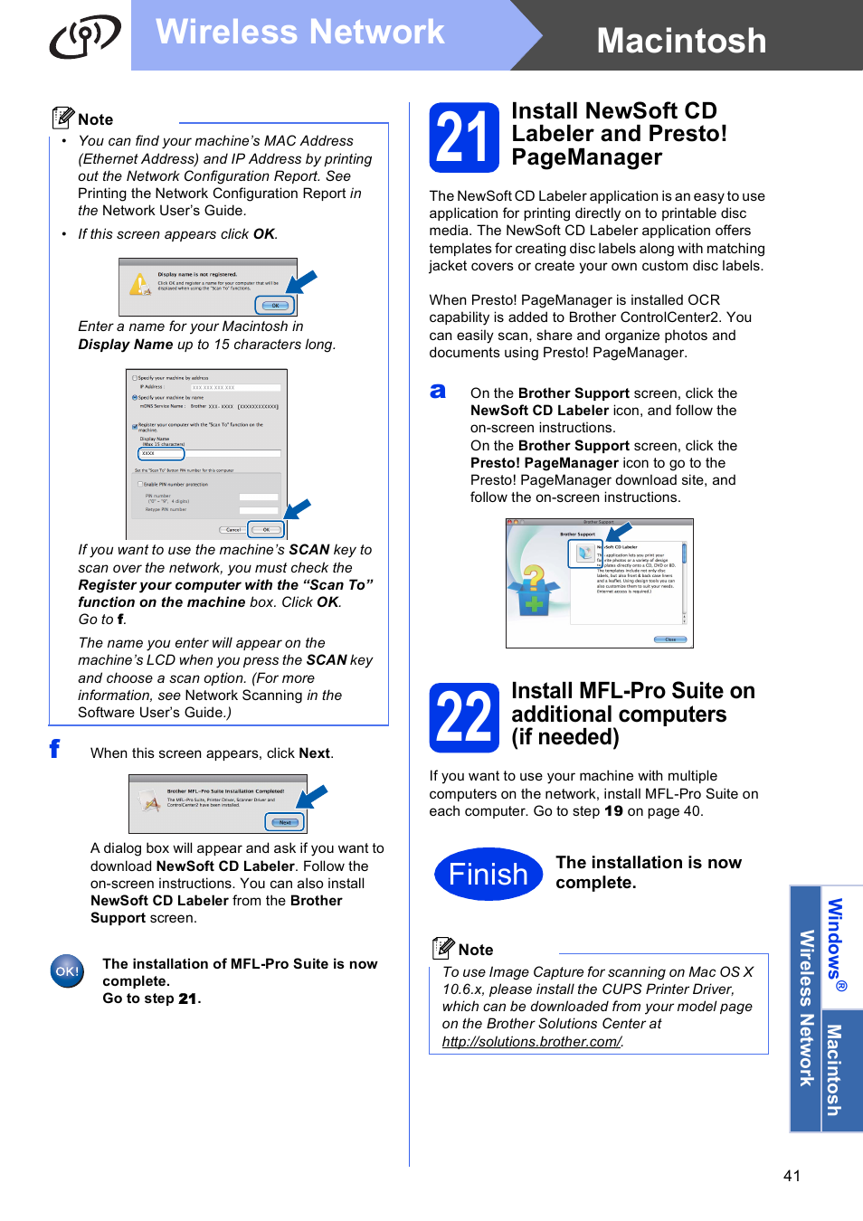Macintosh wireless network, Finish | Brother MFC-J835DW User Manual | Page 41 / 44