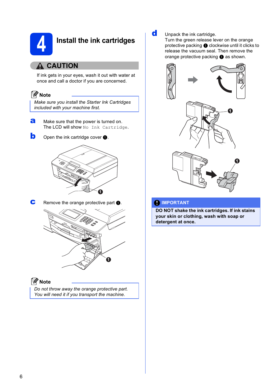4 install the ink cartridges, Install the ink cartridges | Brother MFC-J835DW User Manual | Page 6 / 44