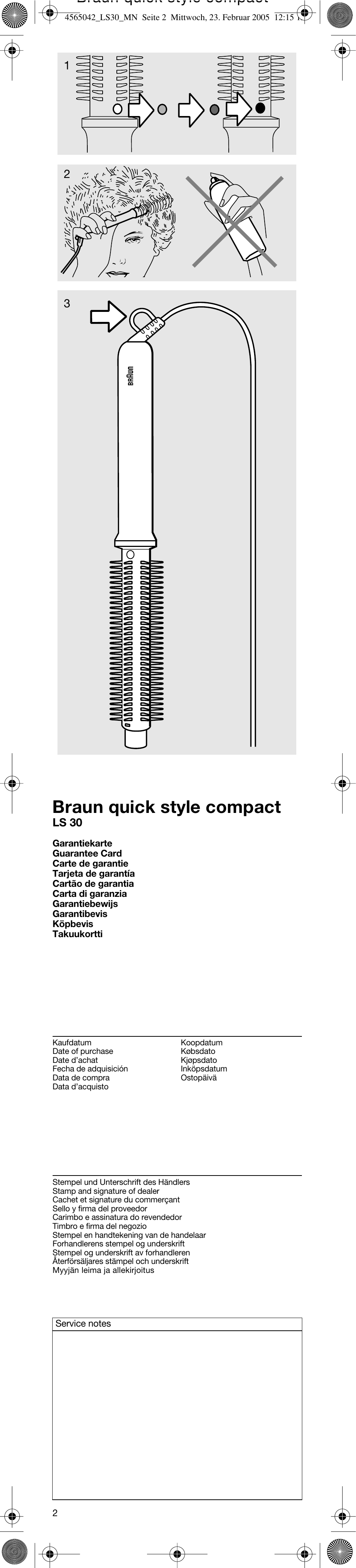 Braun quick style compact | Braun LS30 quick style compact User Manual | Page 2 / 12