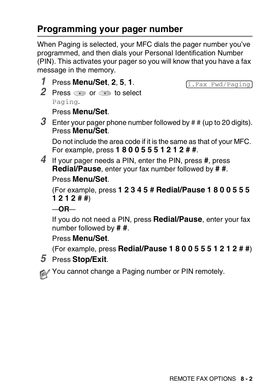 Programming your pager number | Brother MFC-3820CN User Manual | Page 104 / 191