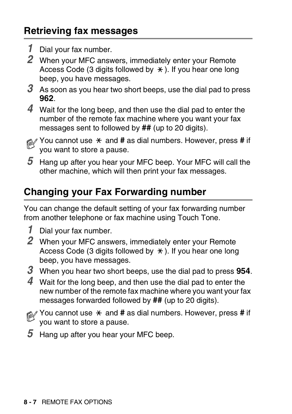 Retrieving fax messages, Changing your fax forwarding number | Brother MFC-3820CN User Manual | Page 109 / 191