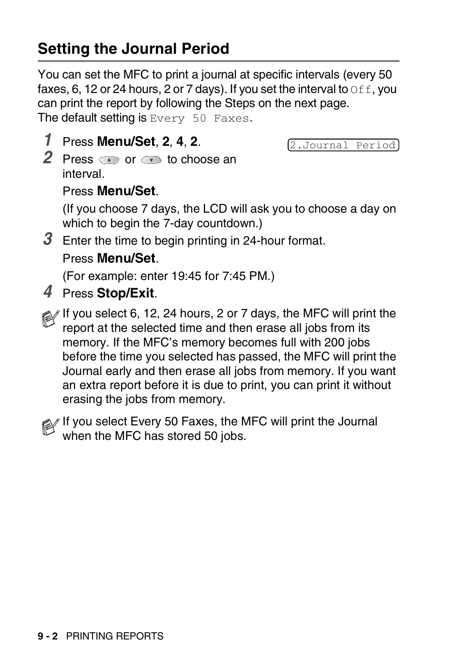 Setting the journal period, Setting the journal period -2 | Brother MFC-3820CN User Manual | Page 111 / 191