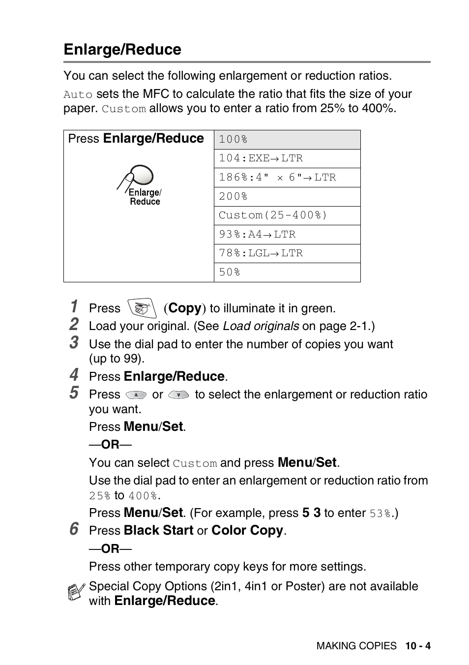 Enlarge/reduce, Enlarge/reduce -4 | Brother MFC-3820CN User Manual | Page 116 / 191